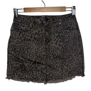 MUDD Mini Skirt size 3 Stretch Denim Cut Off Leopard Print Brown Tan Y2K 2000's